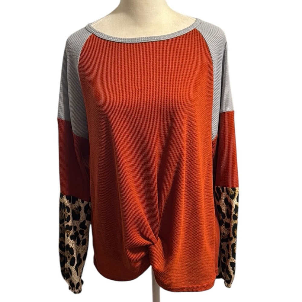 Rustic orange thermal long sleeve with cheetah print